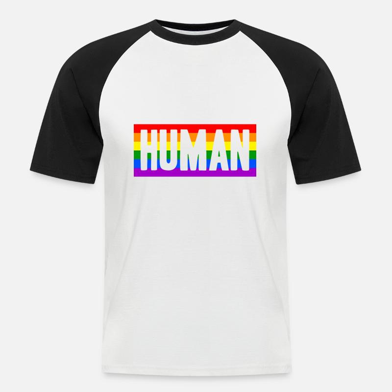 Human Mensch Regenbogen Geschenkidee - Männer Baseball-T-Shirt - Weiß/Schwarz