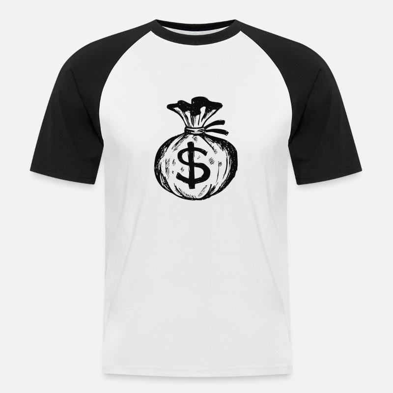 Geldsack (Schwarz) - Männer Baseball-T-Shirt - Weiß/Schwarz