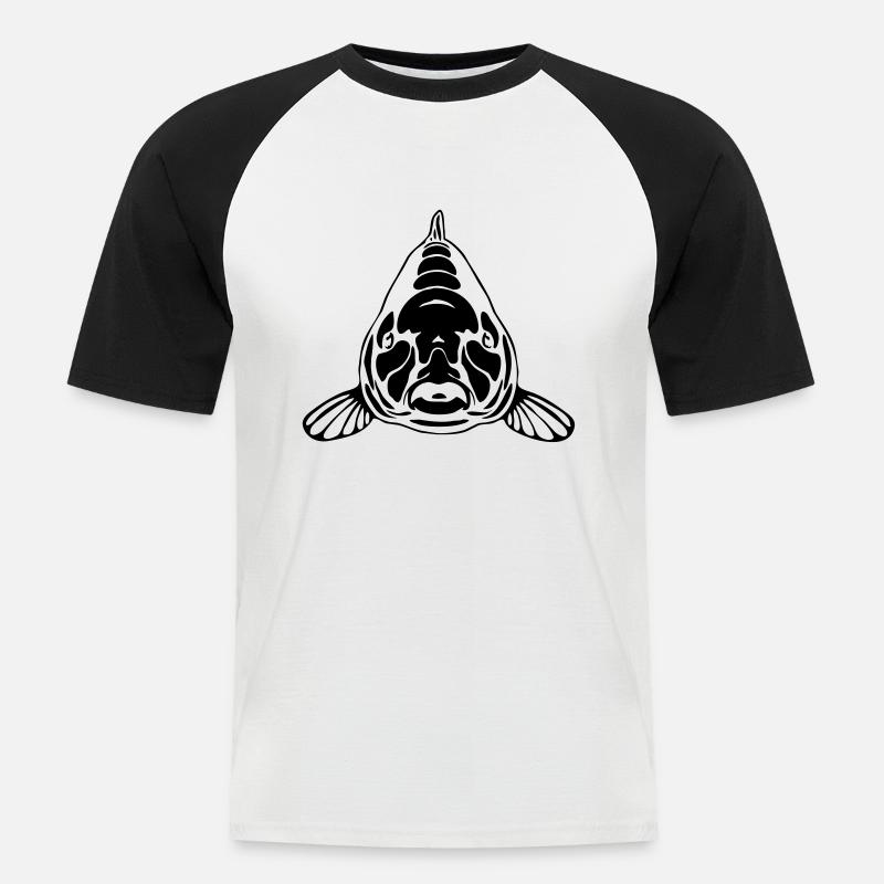 Karpfen frontal - Männer Baseball-T-Shirt - Weiß/Schwarz
