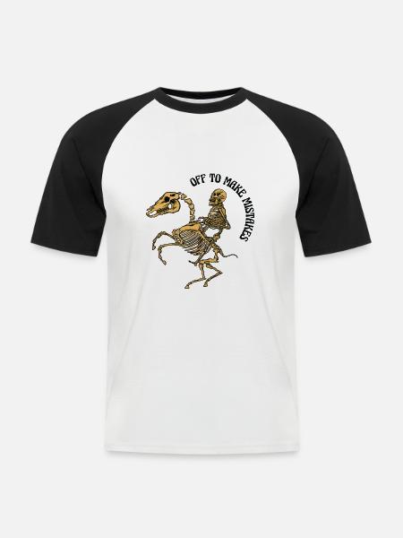 Skelett Reitpferd Fehler Reiten - Männer Baseball-T-Shirt - Weiß/Schwarz