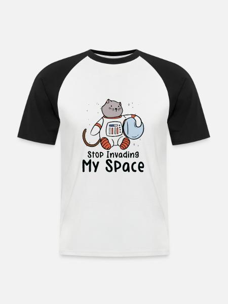 Weltraum Schnurrende Katze Astronaut - Männer Baseball-T-Shirt - Weiß/Schwarz