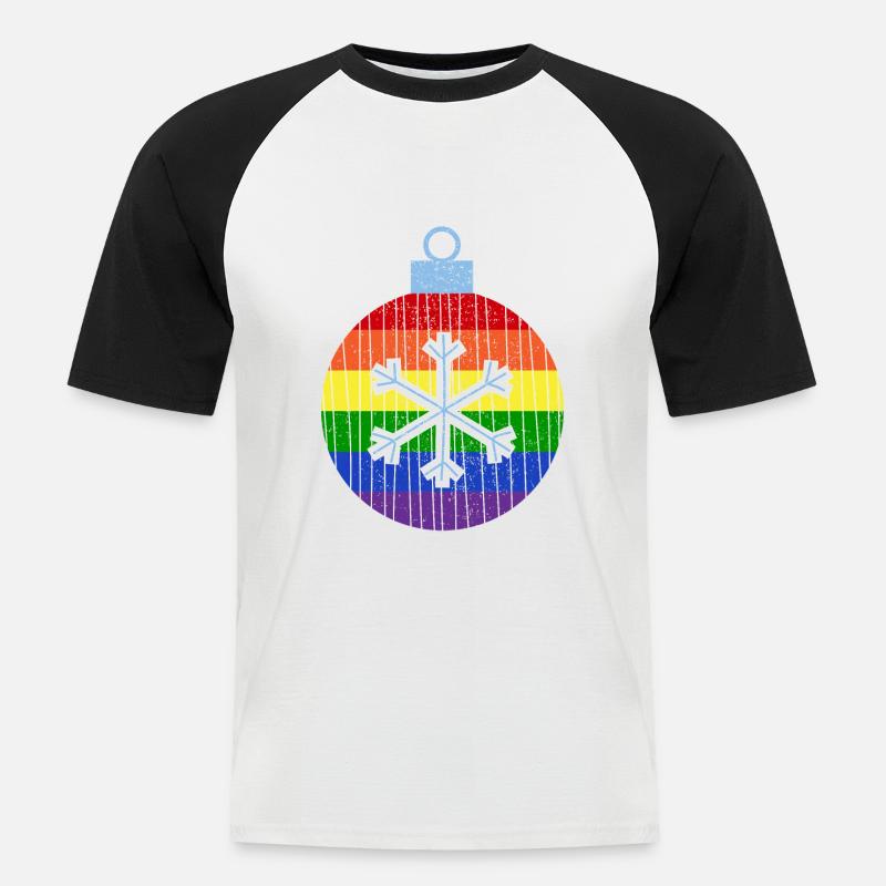 Regenbogen Weihnachtskugel Queer Gay Pride - Männer Baseball-T-Shirt - Weiß/Schwarz