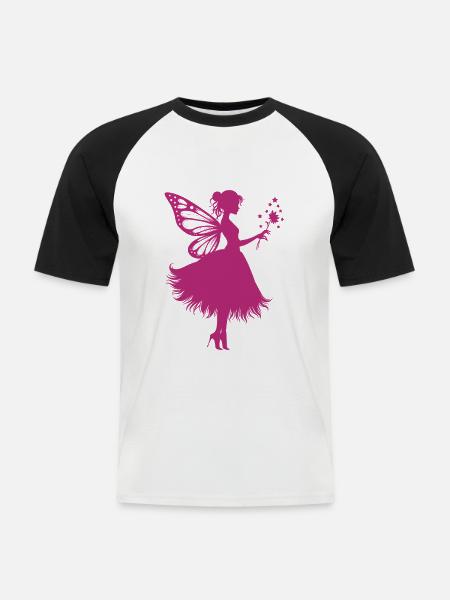 Magical fairy with flower - Men's Baseball T-Shirt - white/black