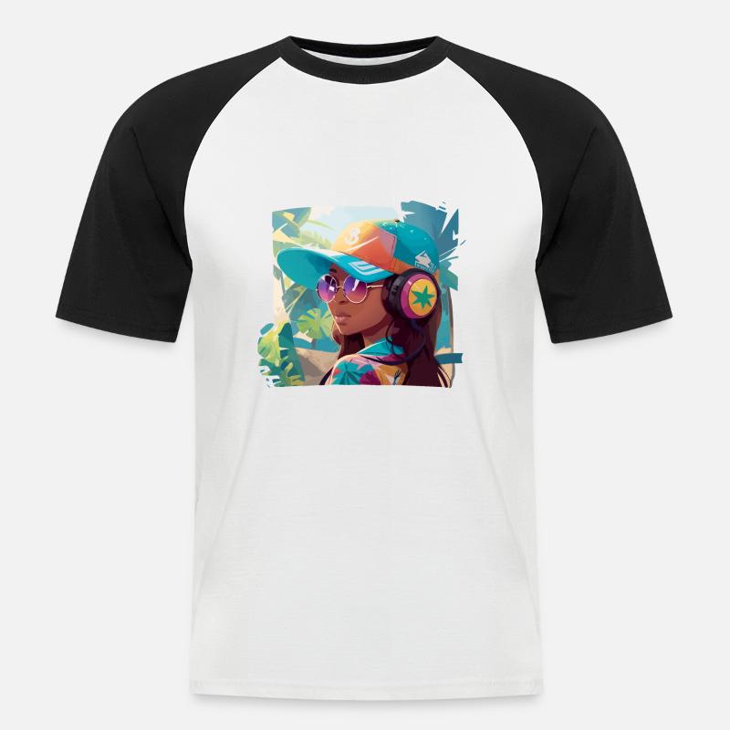 Mädchen mit Kopfhörern - Männer Baseball-T-Shirt - Weiß/Schwarz