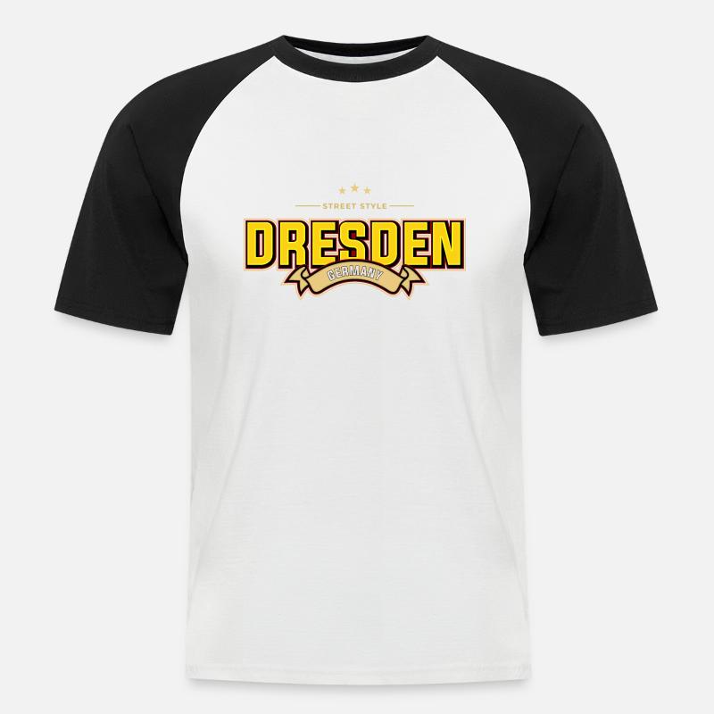 Dresden - Männer Baseball-T-Shirt - Weiß/Schwarz