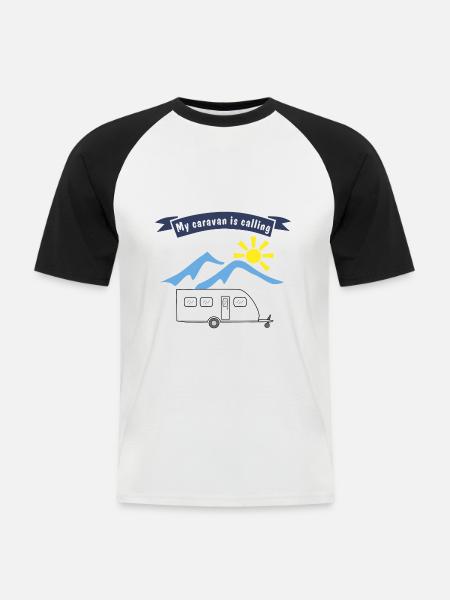 caravan is calling - Männer Baseball-T-Shirt - Weiß/Schwarz