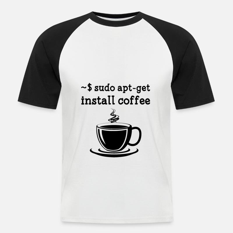 Linux Sudo Apt-Get Install Coffee - Men's Baseball T-Shirt - white/black