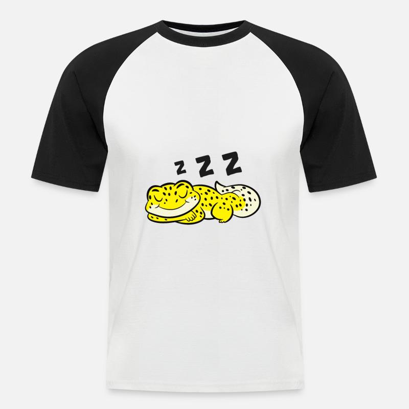 Leopardgecko Pyjama Reptil Eidechse Schlafender - Männer Baseball-T-Shirt - Weiß/Schwarz