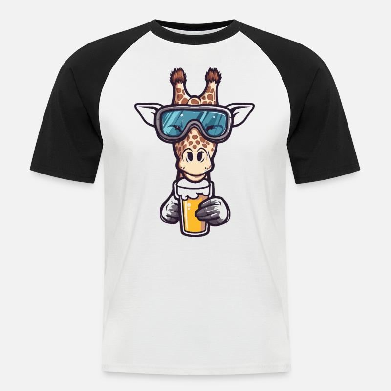 Giraffe Apres Ski Bier Comic - Männer Baseball-T-Shirt - Weiß/Schwarz
