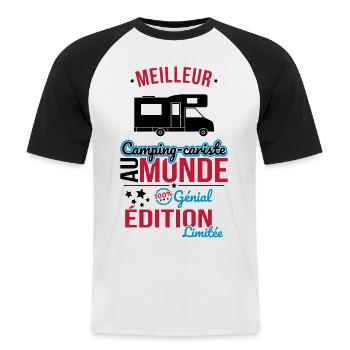 Meilleur Camping-cariste au monde - 100% génial - T-shirt baseball manches courtes Homme - blanc/noir - Devant - Nik (191cm)