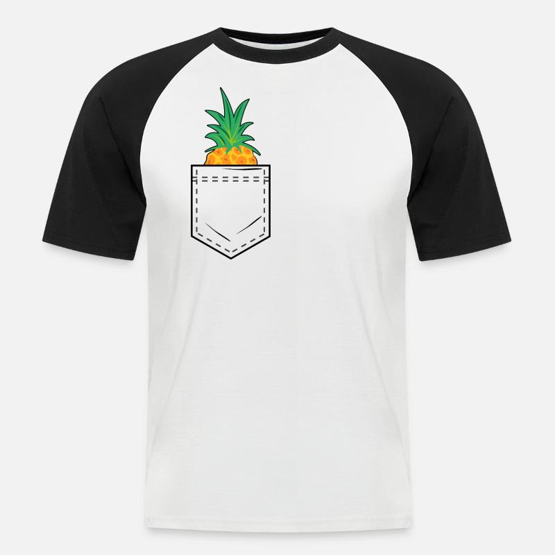 Brusttasche mit Ananaskopf - Männer Baseball-T-Shirt - Weiß/Schwarz