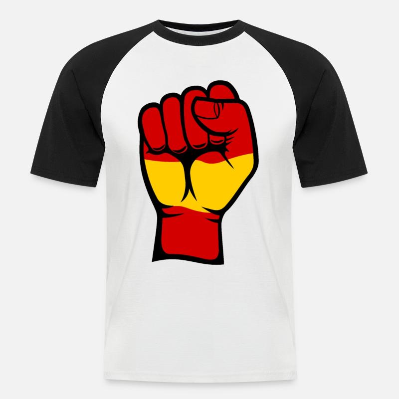 Spanien Flagge Faust Hand Symbol - Männer Baseball-T-Shirt - Weiß/Schwarz