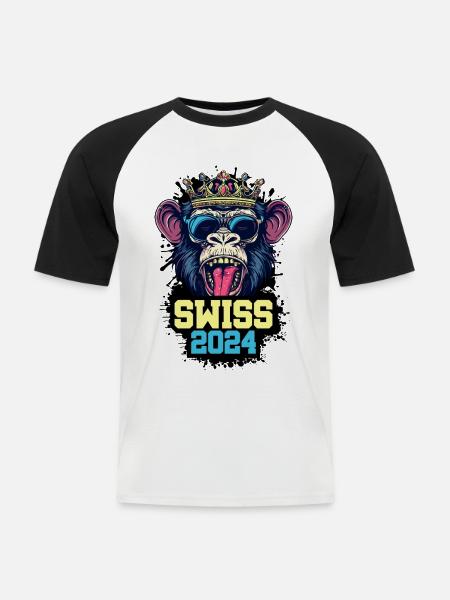 Suisse 2024 Monkey Swiss - T-shirt baseball manches courtes Homme - blanc/noir