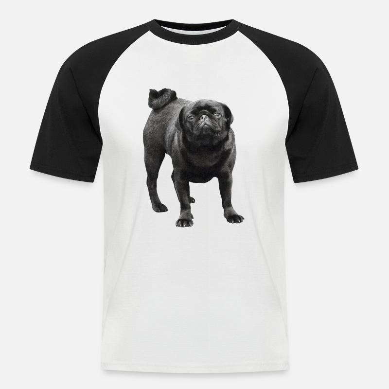 schwarzer Mops - Männer Baseball-T-Shirt - Weiß/Schwarz