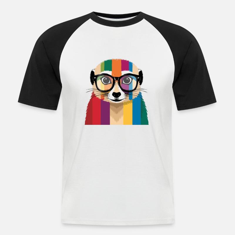 Erdmännchen Brille Bunt Cool - Männer Baseball-T-Shirt - Weiß/Schwarz