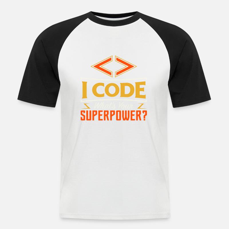 I code what's your superpower ? - T-shirt baseball manches courtes Homme - blanc/noir