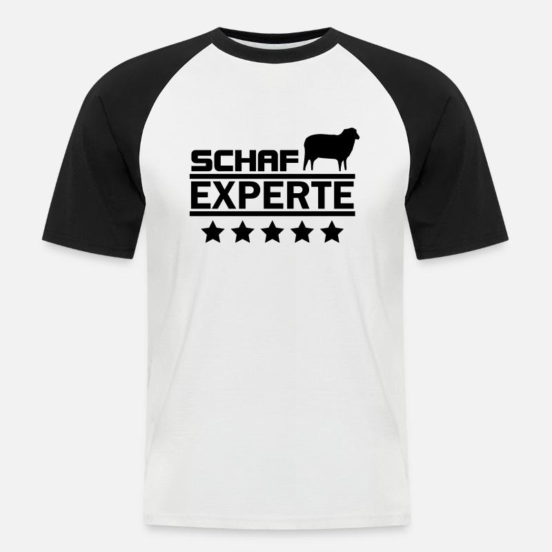 schaf experte - Männer Baseball-T-Shirt - Weiß/Schwarz