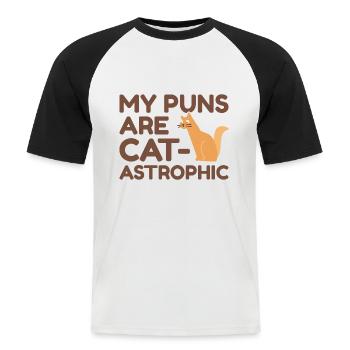Mes jeux de mots sont catastrophiques - T-shirt baseball manches courtes Homme - blanc/noir - Devant - Nik (191cm)