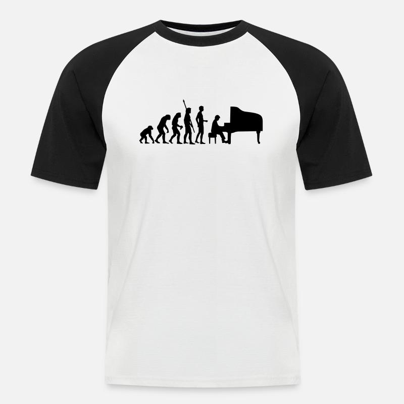evolution_pianist - Männer Baseball-T-Shirt - Weiß/Schwarz