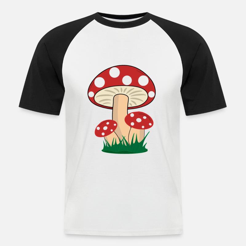 Champignons cueillette de cèpes - T-shirt baseball manches courtes Homme - blanc/noir