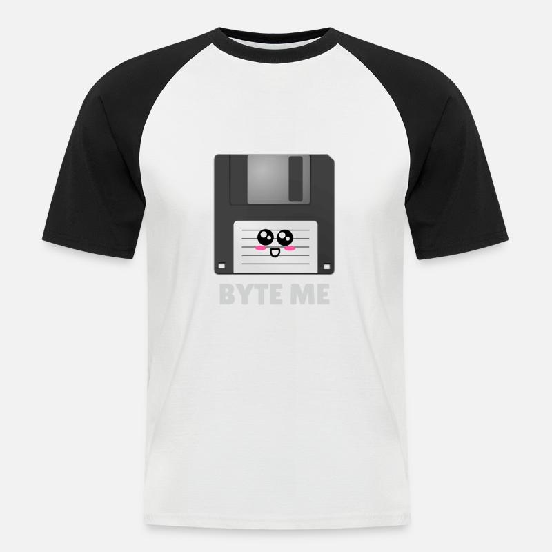 Byte Me Cute Diskette Pun - Männer Baseball-T-Shirt - Weiß/Schwarz