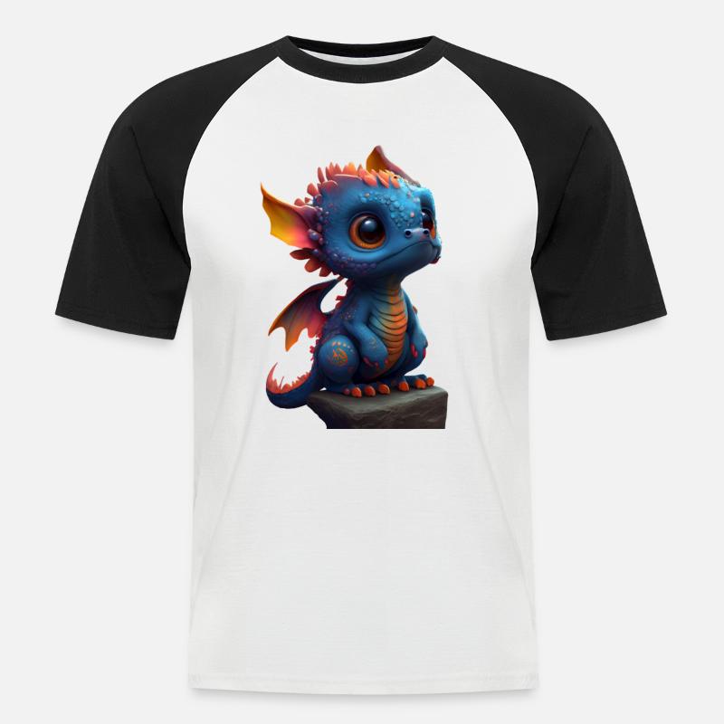 Kleiner Süßer Drache 4 - Männer Baseball-T-Shirt - Weiß/Schwarz