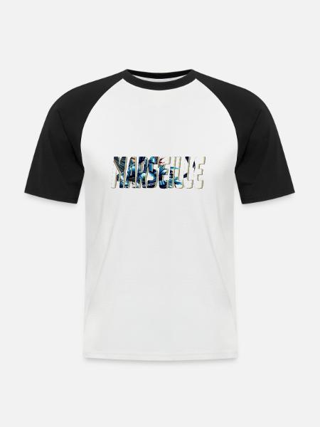 Marseille stylized comic book design - Men's Baseball T-Shirt - white/black