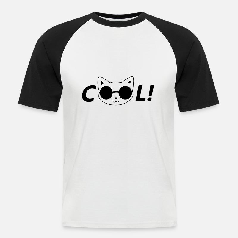 Coole Katze - Männer Baseball-T-Shirt - Weiß/Schwarz