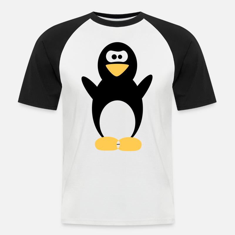 Pinguin - Männer Baseball-T-Shirt - Weiß/Schwarz