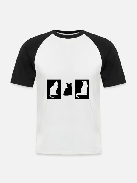 DZ0004 Cat Tile Cat Statue - Men's Baseball T-Shirt - white/black