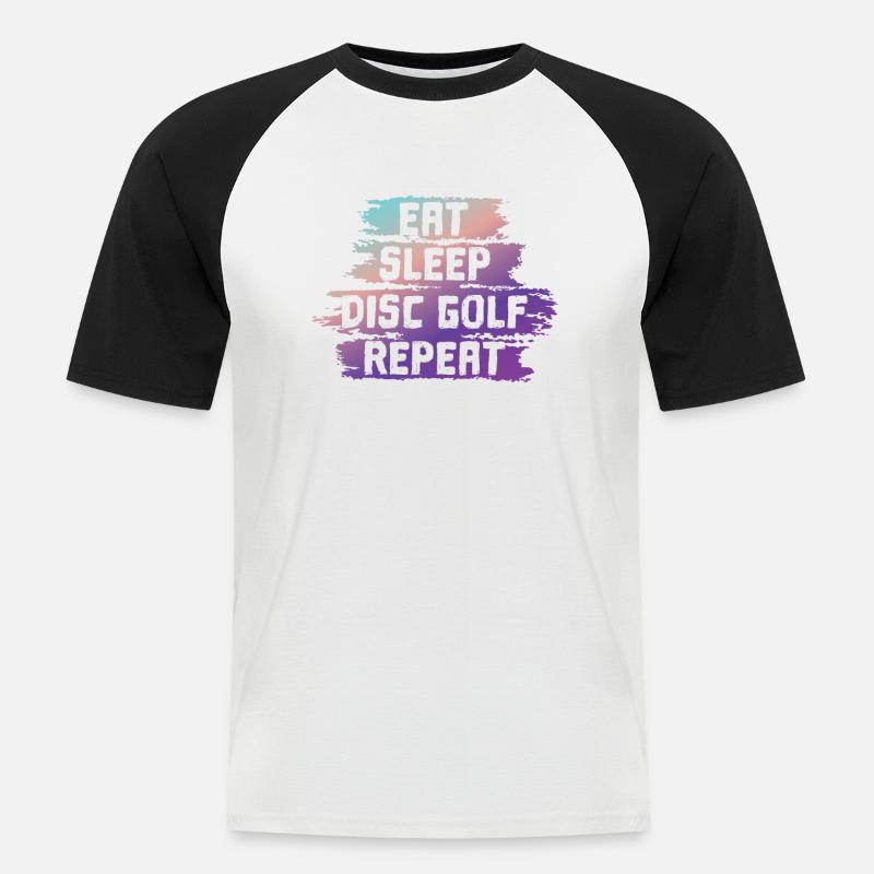 Eat Sleep Discgolf Repeat - Männer Baseball-T-Shirt - Weiß/Schwarz