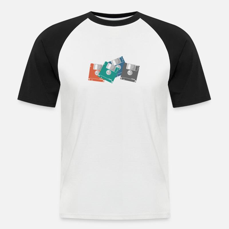 bunte Disketten Retrospeichermodul Datenträger - Männer Baseball-T-Shirt - Weiß/Schwarz