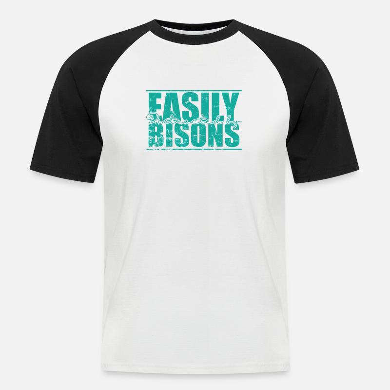 Easily Distracted by Bisons Tier - Männer Baseball-T-Shirt - Weiß/Schwarz