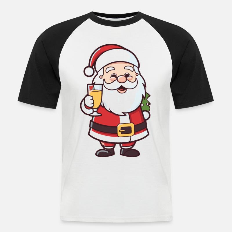 Weihnachtsmann Drinking Comic Weihnachten - Männer Baseball-T-Shirt - Weiß/Schwarz