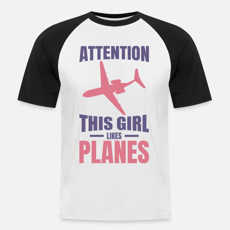 Flugzeug Mädchen - Männer Baseball-T-Shirt - Weiß/Schwarz