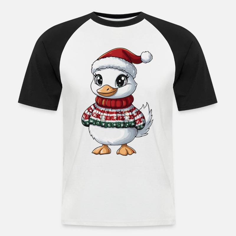 Gans Weihnachten Comic - Männer Baseball-T-Shirt - Weiß/Schwarz