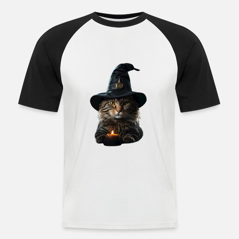 Witch Cat Halloween - Men's Baseball T-Shirt - white/black