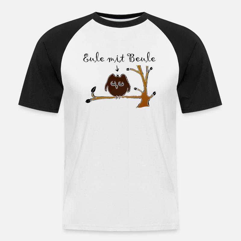 Eule mit Beule - Männer Baseball-T-Shirt - Weiß/Schwarz