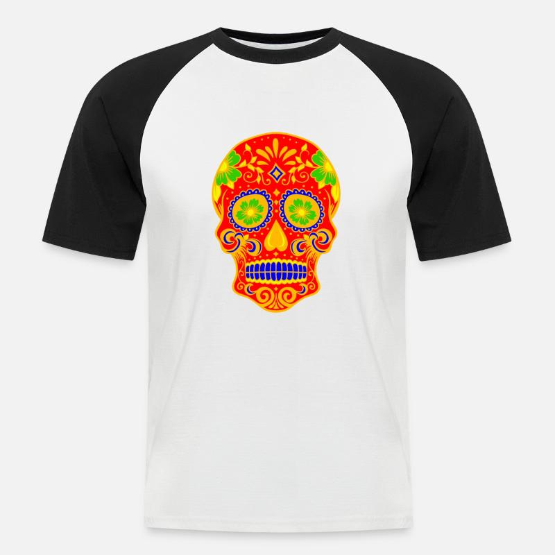 Alte Schädel-Kunst-Entwurf - Männer Baseball-T-Shirt - Weiß/Schwarz