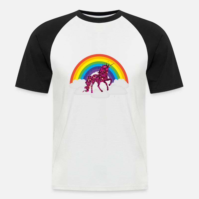 Regenbogen Einhorn - Männer Baseball-T-Shirt - Weiß/Schwarz