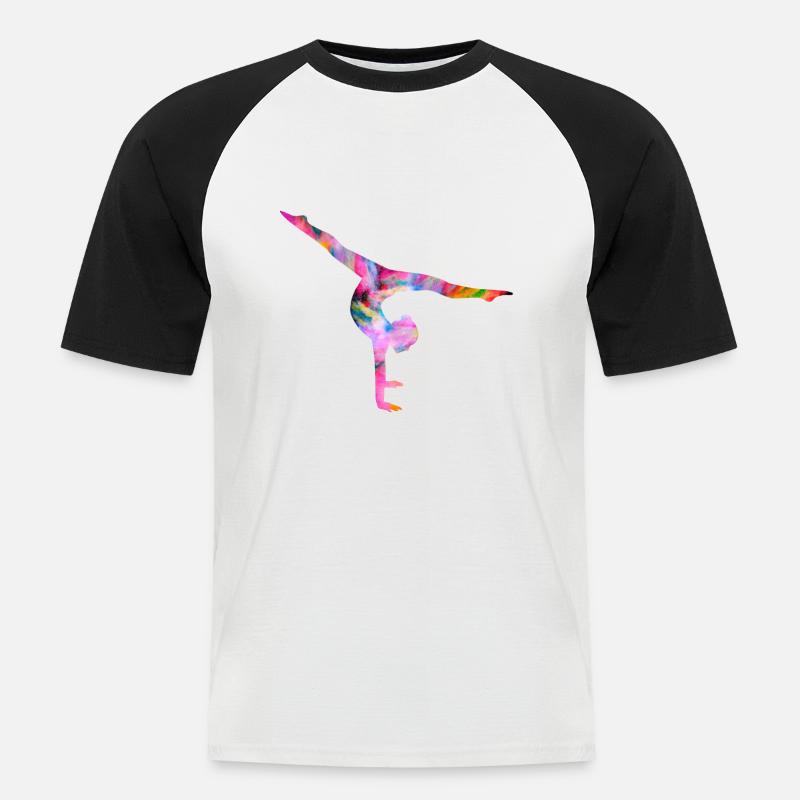 Turnen Handstand bunt - Männer Baseball-T-Shirt - Weiß/Schwarz