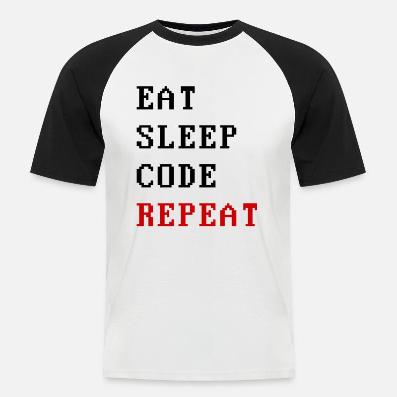 eat sleep code repeat - Männer Baseball-T-Shirt - Weiß/Schwarz