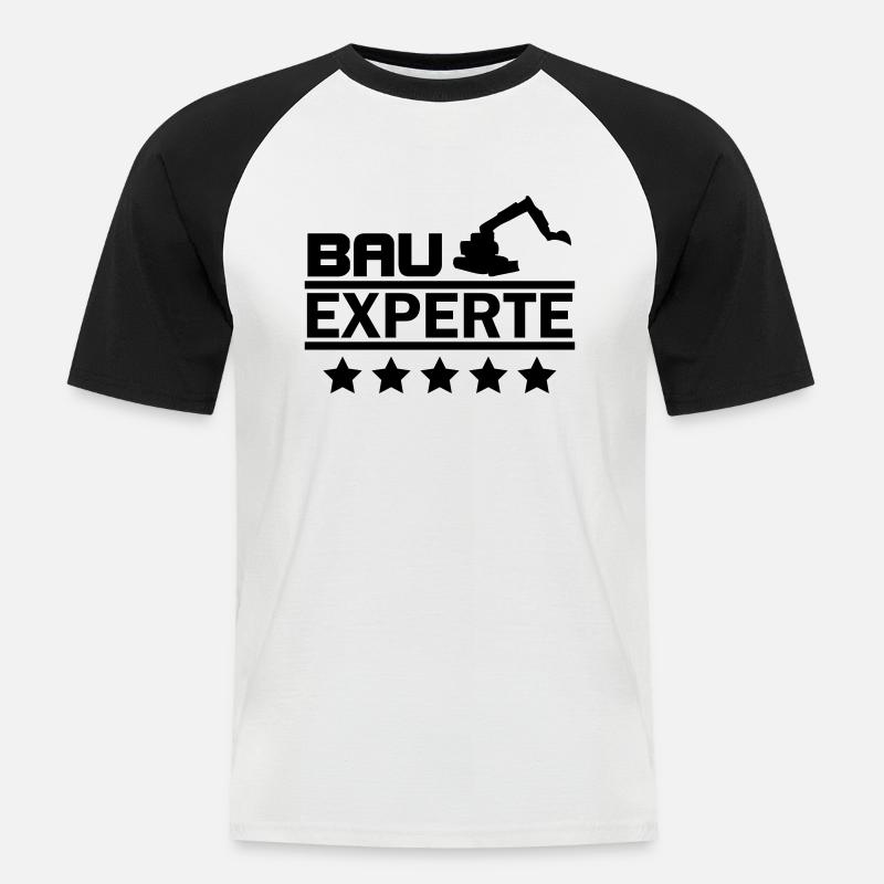 bau experte - Männer Baseball-T-Shirt - Weiß/Schwarz
