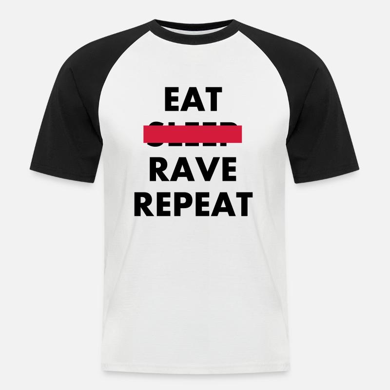 EAT - RAVE REPEAT - Männer Baseball-T-Shirt - Weiß/Schwarz