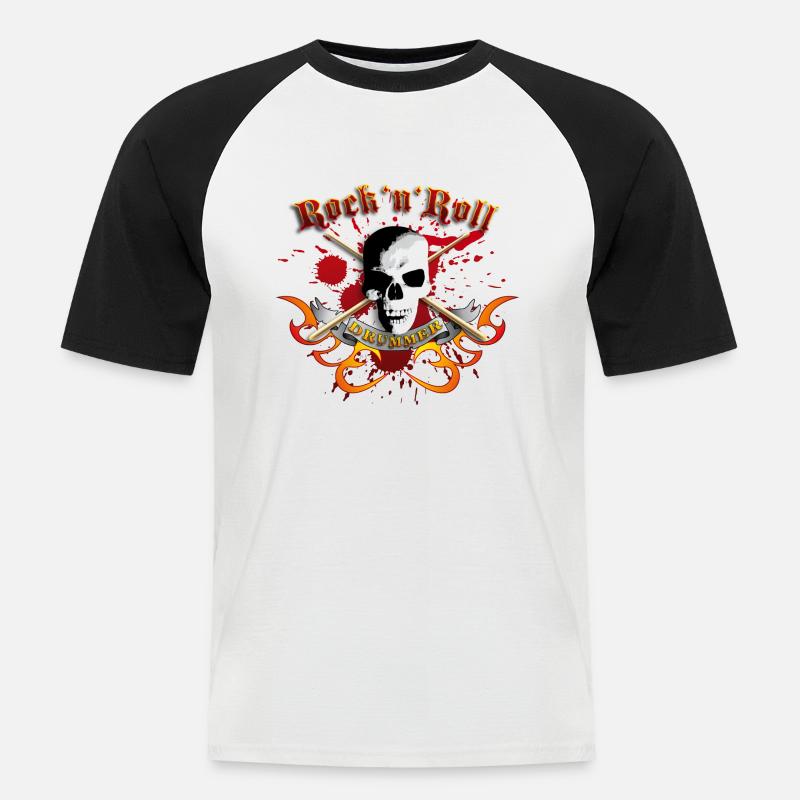 drummer_skull_a - T-shirt baseball manches courtes Homme - blanc/noir