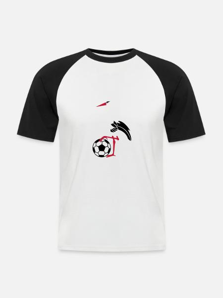Fußball Storch - Männer Baseball-T-Shirt - Weiß/Schwarz