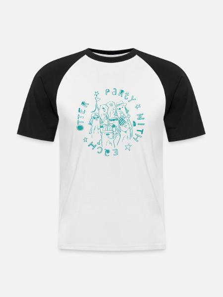 PartyOtter_tuerkies Kopie - Männer Baseball-T-Shirt - Weiß/Schwarz