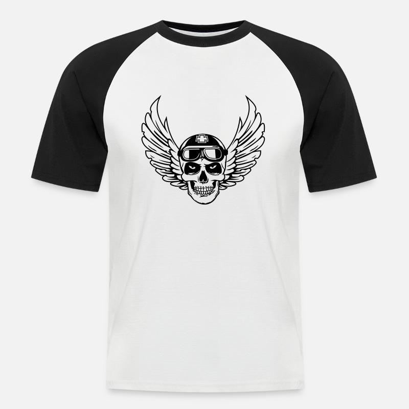 Flying Skull - Männer Baseball-T-Shirt - Weiß/Schwarz