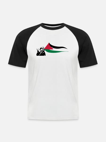 Free Palestine - Männer Baseball-T-Shirt - Weiß/Schwarz