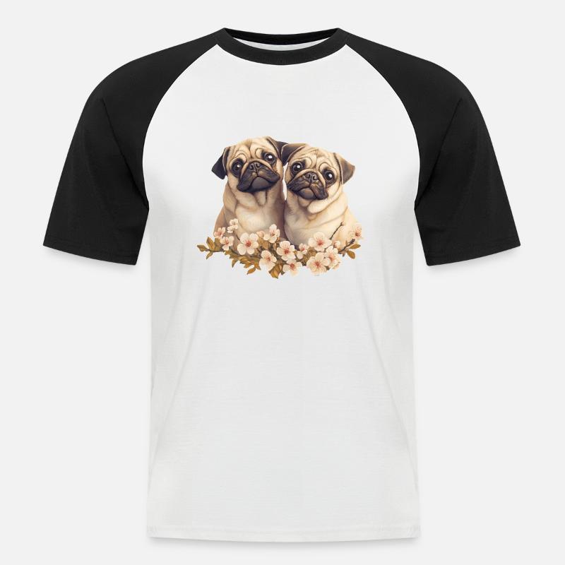Mopspaar Mops - Männer Baseball-T-Shirt - Weiß/Schwarz